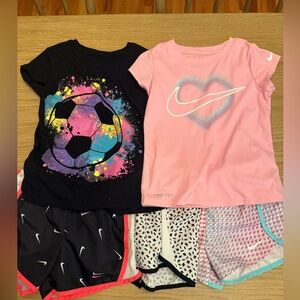 3 pair nike shorts, 2 Tshirts  - Black, Pink, and Multicolor